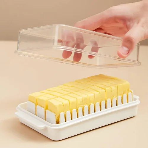 Miniatura 7 de Mantequillera con tapa, recipiente de mantequilla transparente para refrigerador y encimera, caja de corte de mantequilla, bandeja de mantequilla