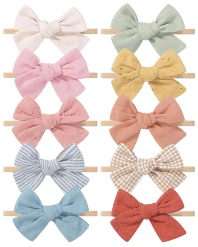 Miniatura 14 de doboi 10 diademas para bebé, lazos para el cabello, de nailon, algodón, lino, hechas a mano, accesorios para el cabello para recién nacidos, niñas