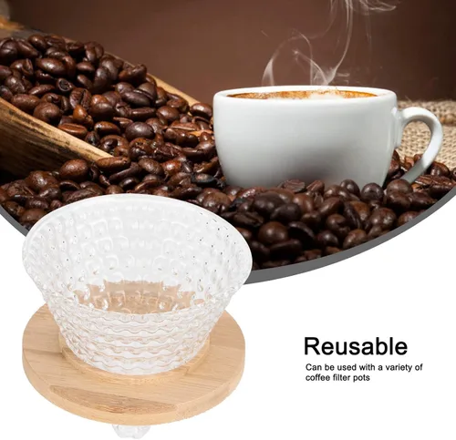 Miniatura 8 de AUNMAS Filtro de goteo de café, base de madera de vidrio grueso, apto para lavavajillas, extracción uniforme, ajuste universal para taza, jarra, Azul