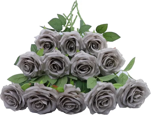 Miniatura 37 de Rosas artificiales, rosas artificiales, rosa falsa de seda, flores falsas de aspecto real con tallos para ramos de boda, mesas, centros de mesa