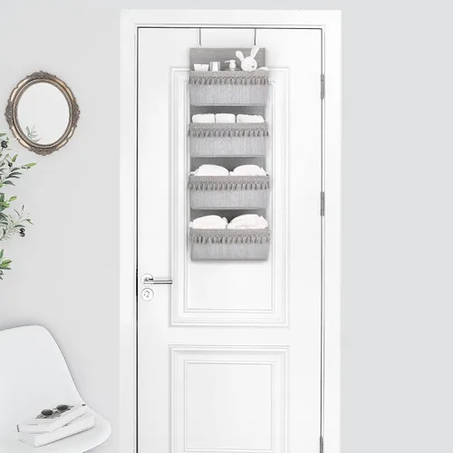 Miniatura 2 de Dahey Organizador bohemio para colgar sobre la puerta, para habitación del bebé, con borlas, decoración para dormitorio, cuarto de bebé, baño, Gris