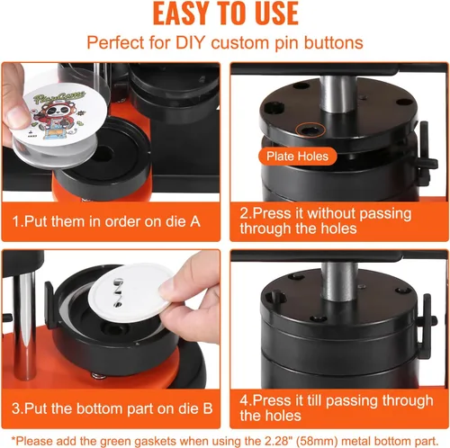 Miniatura 5 de VEVOR - Máquina para hacer botones, 2.25 pulgadas/58mm, con 100 piezas de botones, máquina para hacer botones con libro mágico de pandas, kit