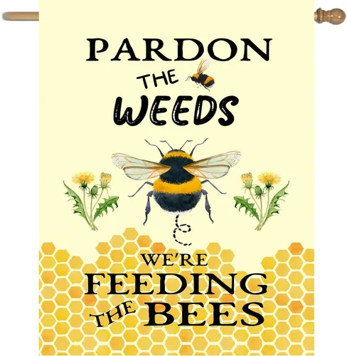 Miniatura 32 de Banderas de Jardín de Abeja de Verano para Exterior Disculpen las Malezas, Estamos Alimentando a las Abejas, Letrero de Patio, Sin Corte de Césped