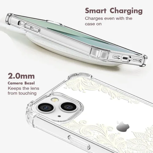 Miniatura 7 de Funda de cristal para iPhone 11 Pro (2019) de 5.8 pulgadas, bonita funda protectora transparente, diseño floral de encaje blanco [no amarillento]