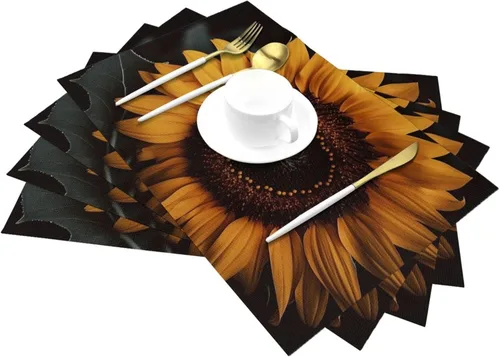 Miniatura 6 de 6 PCS PVC Placemats Set Place Mats A Sunflower Non-Slip Weave Place Mats 12" x 18" Farmhouse Table Mat Set for Family Dinners Wedding Parties