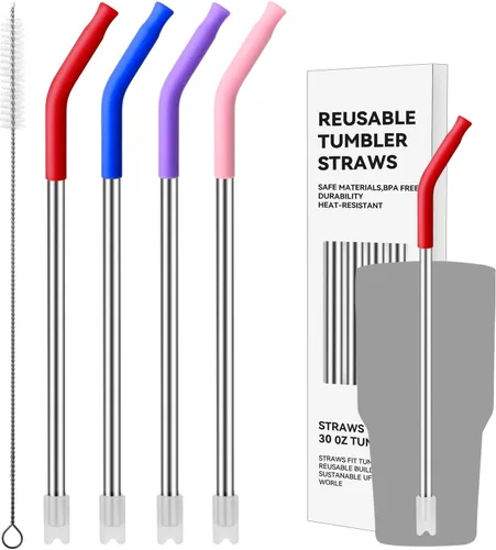 Miniatura 17 de 4 popotes de acero inoxidable para vaso Yeti de 30 onzas, pajitas de metal reutilizables con puntas de silicona para vasos de 30 onzas, popote