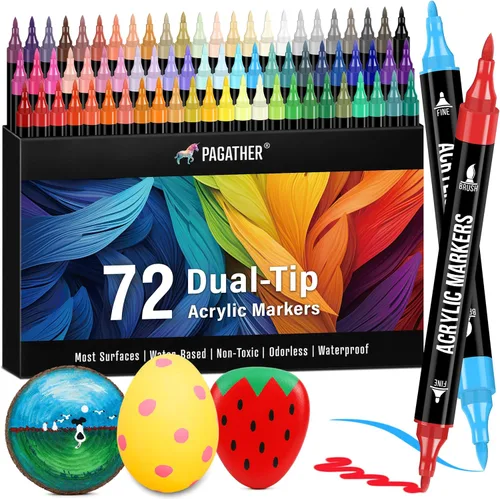 Miniatura 16 de Pagather Marcadores de pintura acrílica en blanco y negro, paquete de 12 marcadores de doble punta con punta fina y punta de pincel para piedra, 12
