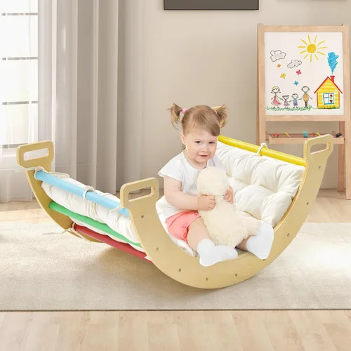 Miniatura 2 de INFANS Juguetes de escalada en arco 4 en 1 para niños pequeños, estructura de escalera Montessori de madera para escalar arco y balancín