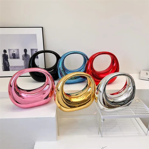 Miniatura 2 de Bolso metálico en forma de luna - Bolso metálico de luna, bolso de mano metálico Y2k, bolso de mano de luna con cadena de metal