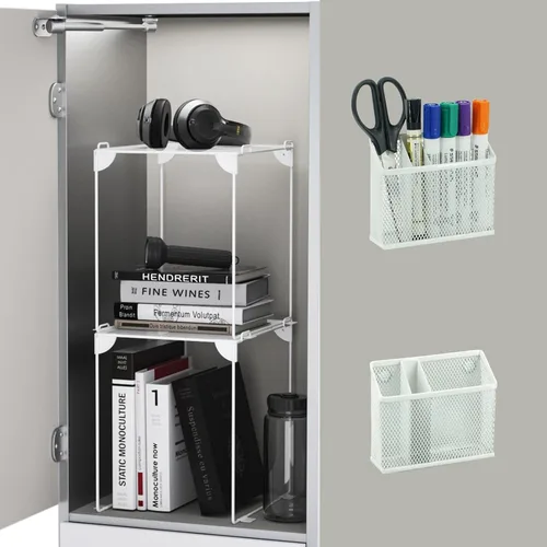 Miniatura 10 de Neudeco Pack 2, Estante de casillero de malla, organizador de casillero extra alto apilable, construcción plegable y metálica, se ajusta a Gris