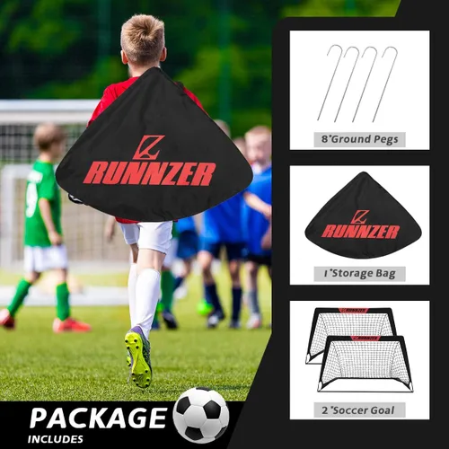 Miniatura 4 de L RUNNZER Portería de fútbol para niños, red de fútbol desplegable para patio trasero, juego de 2 con funda de transporte portátil