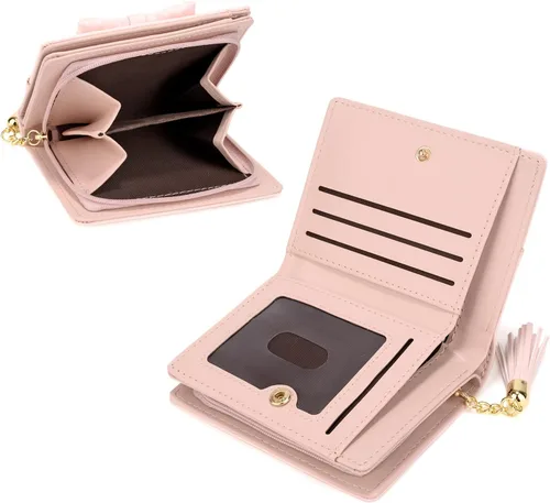 Miniatura 5 de UTO Cartera para niñas de piel sintética con colgante de gato con borla y cremallera, organizador de tarjetas para mujer, pequeño y lindo monedero