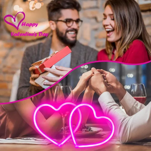 Miniatura 4 de Letrero de neón con forma de corazón rosa, funciona con pilas o USB, luces LED para decoración del día de San Valentín, regalos de San Valentín