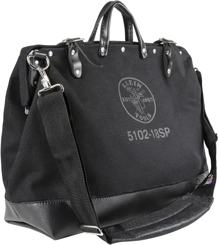 Bolso de lujo para herramientas Klein Tools de lona, hecha de lona natural con compartimentos interiores y correa para el hombro desenganchable