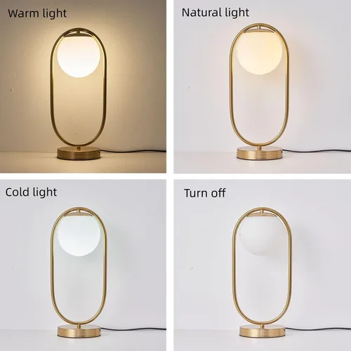 Miniatura 4 de Lámpara de mesa moderna de mediados de siglo con pantalla de vidrio blanco, lámpara de mesa pequeña dorada para mesita de noche, dormitorio, sala