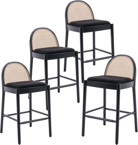 Miniatura 26 de HEAH-YO Taburetes de bar de ratán, juego de 2, taburetes de barra de 26 pulgadas de altura de mostrador con respaldos de ratán y patas de madera