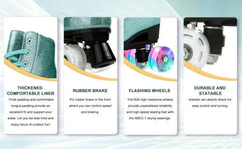 Miniatura 8 de XUDREZ Patines de ruedas para mujeres, patines de alta calidad holográficos de cuero de poliuretano, patines brillantes de doble fila de cuatro