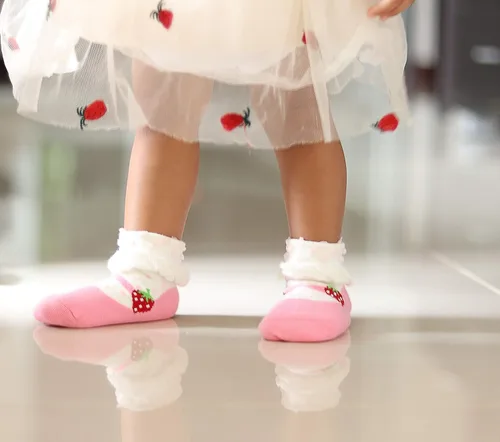 Miniatura 5 de RATIVE Non Skid Anti Slip Cotton Dress Crew Socks With Grips For Baby Infant Toddler Kids Girls