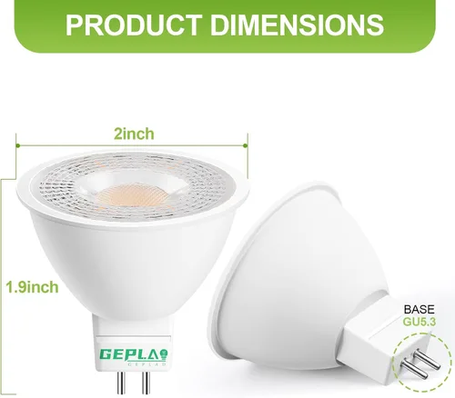 Miniatura 7 de GEPLAD Paquete de 4 bombillas LED MR16 equivalente a 50 W, equivalente a halógeno, 2700 K, blanco cálido, 5 W GU5.3 MR16 12 V, no regulable, ángulo