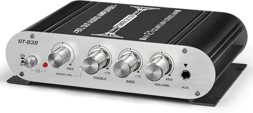 Facmogu ST-838 - Amplificador de subwoofer estéreo de alta fidelidad de 2.1 canales, amplificador de potencia de audio digital mini de 80 W, ST-838