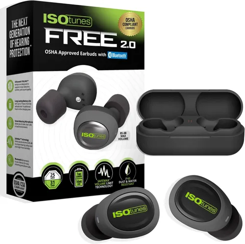 ISOtunes Free 2.0 Auriculares Bluetooth de Protección Auditiva - Auriculares de 25 dB NRR Aprobados por OSHA, Auriculares Bluetooth Inalámbricos