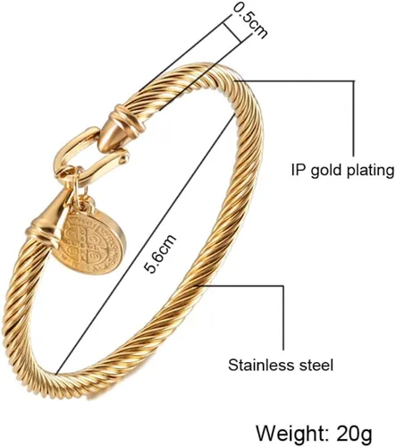 Miniatura 4 de Pulsera de acero inoxidable con dije de medalla de San Benito de Jesús San Benito, regalo de joyería religiosa