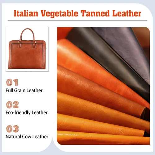 Miniatura 4 de Banuce Maletín de cuero italiano de grano completo genuino vintage para mujeres 14 pulgadas portátil bolsa de trabajo elegante de negocios marrón