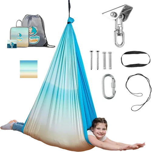 Miniatura 21 de Columpio sensorial de interior para niños o exterior – Soporta 300 libras, doble capa y giro de 360°, columpio hamaca de terapia de compresión