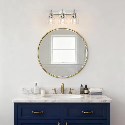 Miniatura 7 de Lámpara de tocador de baño de 3 luces, níquel cepillado, tradicional, clásica, con vidrio transparente, accesorios de iluminación de baño sobre