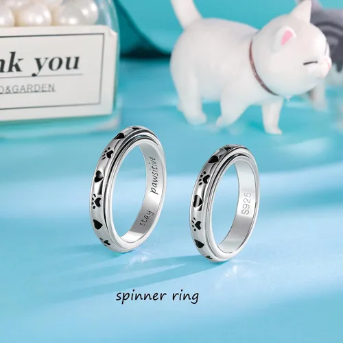 Miniatura 18 de LYTTMAB Keep Pawstive - Anillo de ansiedad para mujer, anillo giratorio con estampado de pata de perro y gato, anillo para ansiedad para mujer