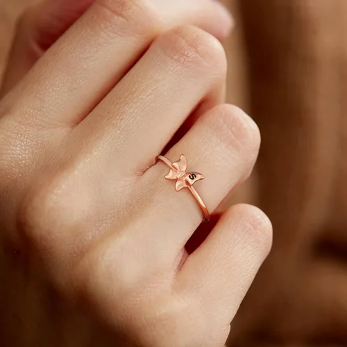 Miniatura 5 de Ailetop Anillos de mariposa apilables para mujeres, adolescentes y niñas, anillos iniciales chapados en oro para mujeres y niñas, anillo de mariposa