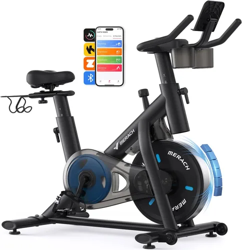 MERACH Bicicleta de Ejercicio, Bicicleta Estática con Pastillas de Freno y App Exclusiva, Bicicleta de Ciclismo Interior de Bajo Ruido con Capacidad