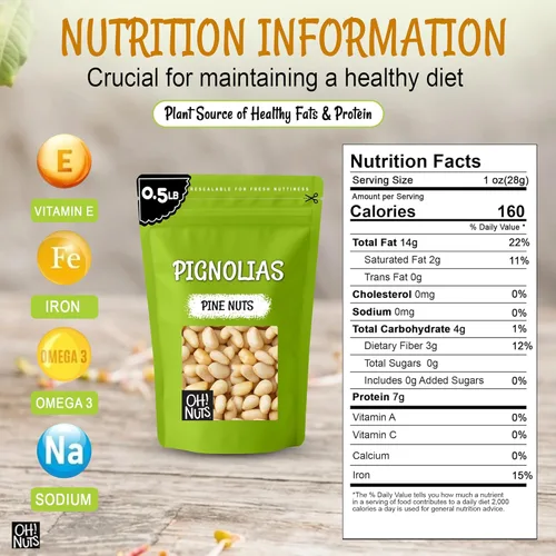 Miniatura 2 de Oh! Nuts Pinos nueces (Pignolias) Bolsa de 0.5 libras (8 onzas) de piñones frescos a granel para hornear, aperitivos, ensaladas y pesto Nueces