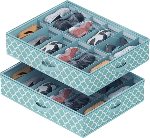 Miniatura 11 de homyfort Organizador de zapatos debajo de la cama, para 12 pares y 4 pares de botas, materiales resistentes y transpirables, solución de 2 Zapatos