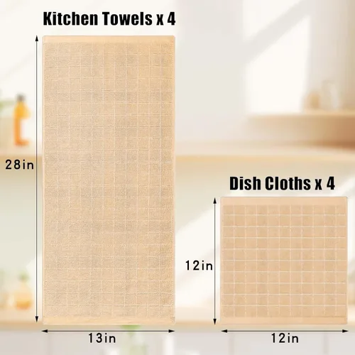 Miniatura 4 de Homaxy Juego de 8 toallas de cocina y paños de cocina, 12 x 12 y 13 x 28 pulgadas, juego de 8 toallas de cocina de rizo de algodón a granel, diseño