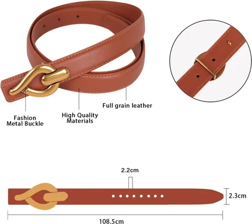 Miniatura 247 de Cinturón de cuero clásico con hebilla de metal para mujer con vestido de jeans