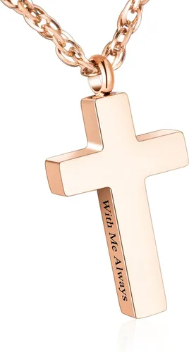 Collar de cruz de cremación para cenizas, colgante de urna de cruz de acero inoxidable, soporte para cenizas, joyería conmemorativa, conmigo siempre