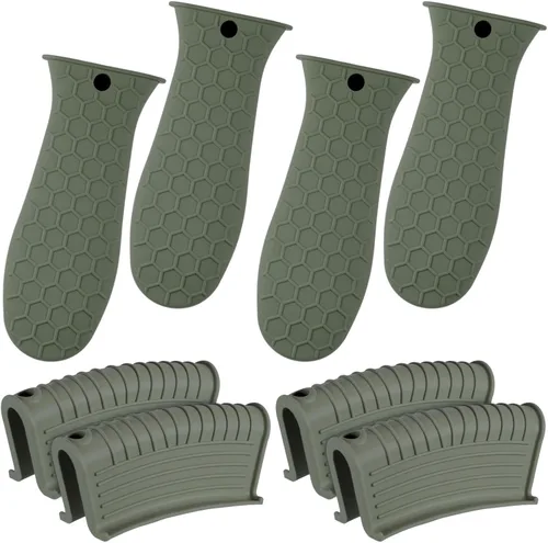 Miniatura 16 de Patelai Juego de 8 soportes de silicona para ollas, funda de mango de hierro fundido, resistente al calor, agarradera, antideslizante, reutilizable
