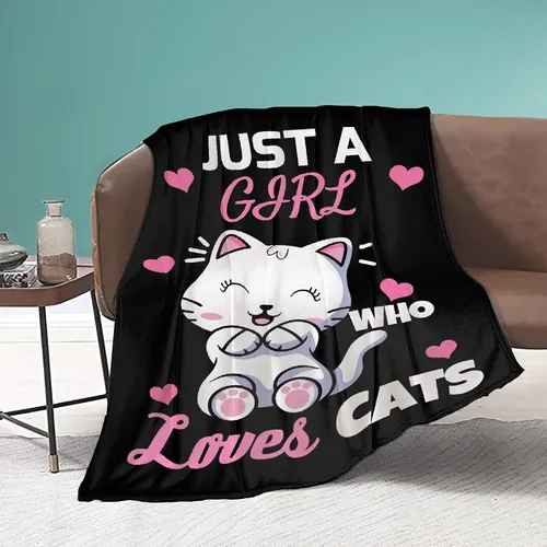 Miniatura 15 de Manta personalizada con texto en inglés «Just Girl Loves Cats», añade tu propio nombre, mantas de franela personalizadas para niños, perros y gatos