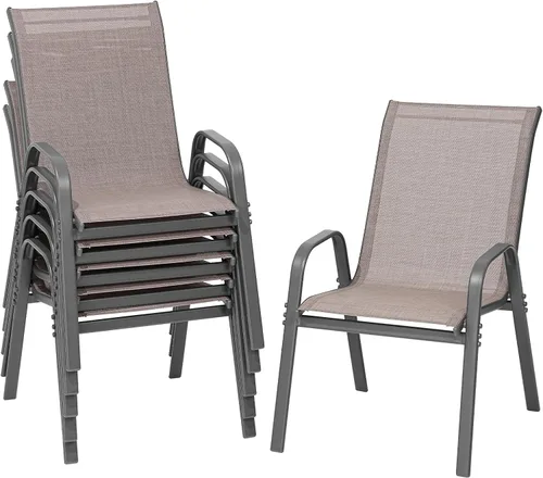Miniatura 10 de ONBRILL Juego de 4 sillas de patio, sillas de comedor apilables de fácil montaje con asiento ancho y marco de metal resistente, sillas de textileno