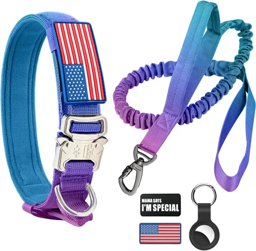 Miniatura 12 de Collar táctico militar para perro, nailon ajustable, hebilla de metal resistente con asa para entrenamiento, parches (verde, XL)