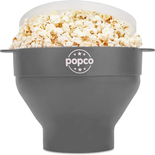 Popco - Palomitas de maíz para microondas de silicona con asas, palomitero de silicona, cuenco plegable y apto para lavavajillas - 15 colores Gris