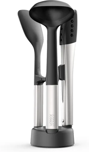 Joseph Joseph Elevate Fusion - Utensilios de cocina de silicona de 3 piezas, soporte compacto, sin BPA, resistente al calor, juego de utensilios