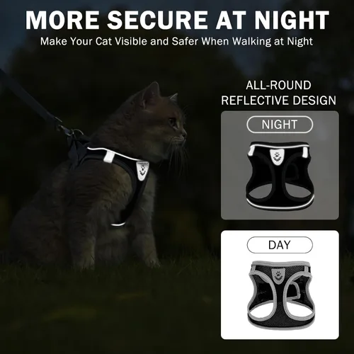 Miniatura 4 de SCENEREAL Juego de arnés y correa para gatos, a prueba de escape, arnés ajustable de malla de aire suave para gatitos para niñas y niños, gatos Negro