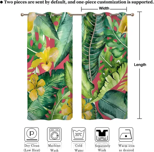 Miniatura 7 de Renaiss Cortinas de plantas tropicales, hojas de palma verdes y flores amarillas, cortinas opacas con ojales en la parte superior, 45 pulgadas