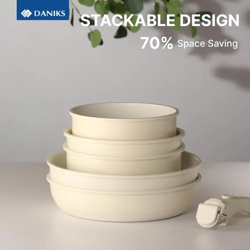 Miniatura 7 de Daniks Ollas y sartenes de cerámica antiadherentes para inducción. Saludables, no tóxicas, asas de silicona extraíbles, aptas para horno