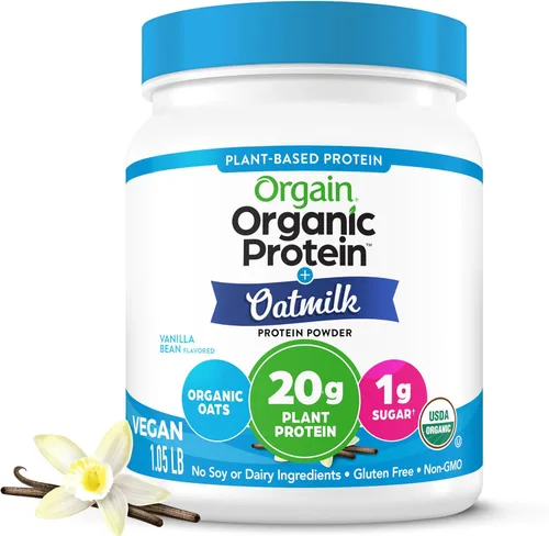 Orgain - Proteína orgánica vegana en polvo + leche de avena, vainilla - 20g de proteína vegetal, sin gluten, sin lácteos, sin soja ni lactosa, baja