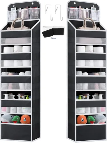 Organizador de Almacenamiento Sobre la Puerta - Organizador de Puerta con Estantes Colgantes de 5 Niveles y Bolsillos, Antivuelco, Capacidad de