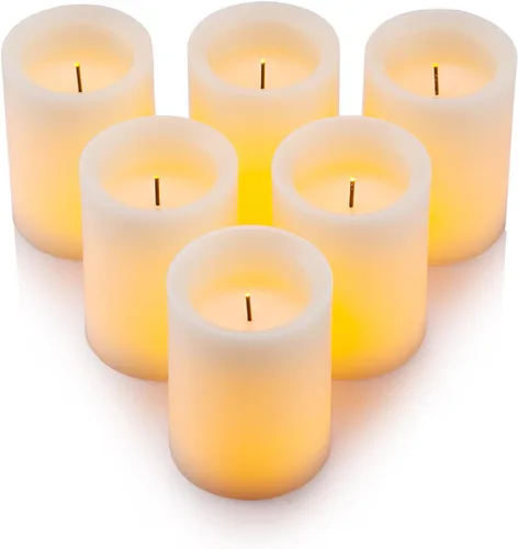 Miniatura 4 de Velas LED sin llama parpadeo 3 in x 4 in con 10 teclas control remoto, temporizador clásico pilar fibra óptica mecha velas de cera real, funciona