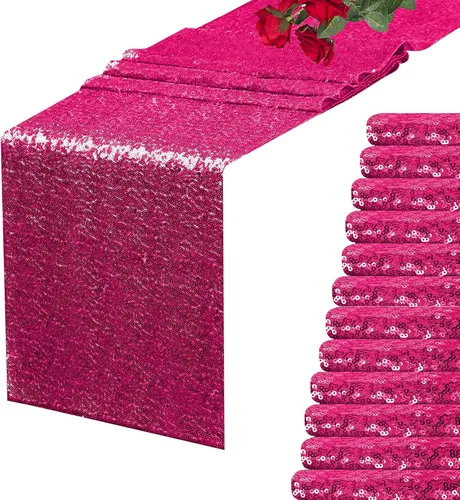 Miniatura 15 de Camino de mesa de lentejuelas negras de 12 x 72 pulgadas, paquete de 6 caminos de mesa con purpurina para decoración de fiestas, baby shower